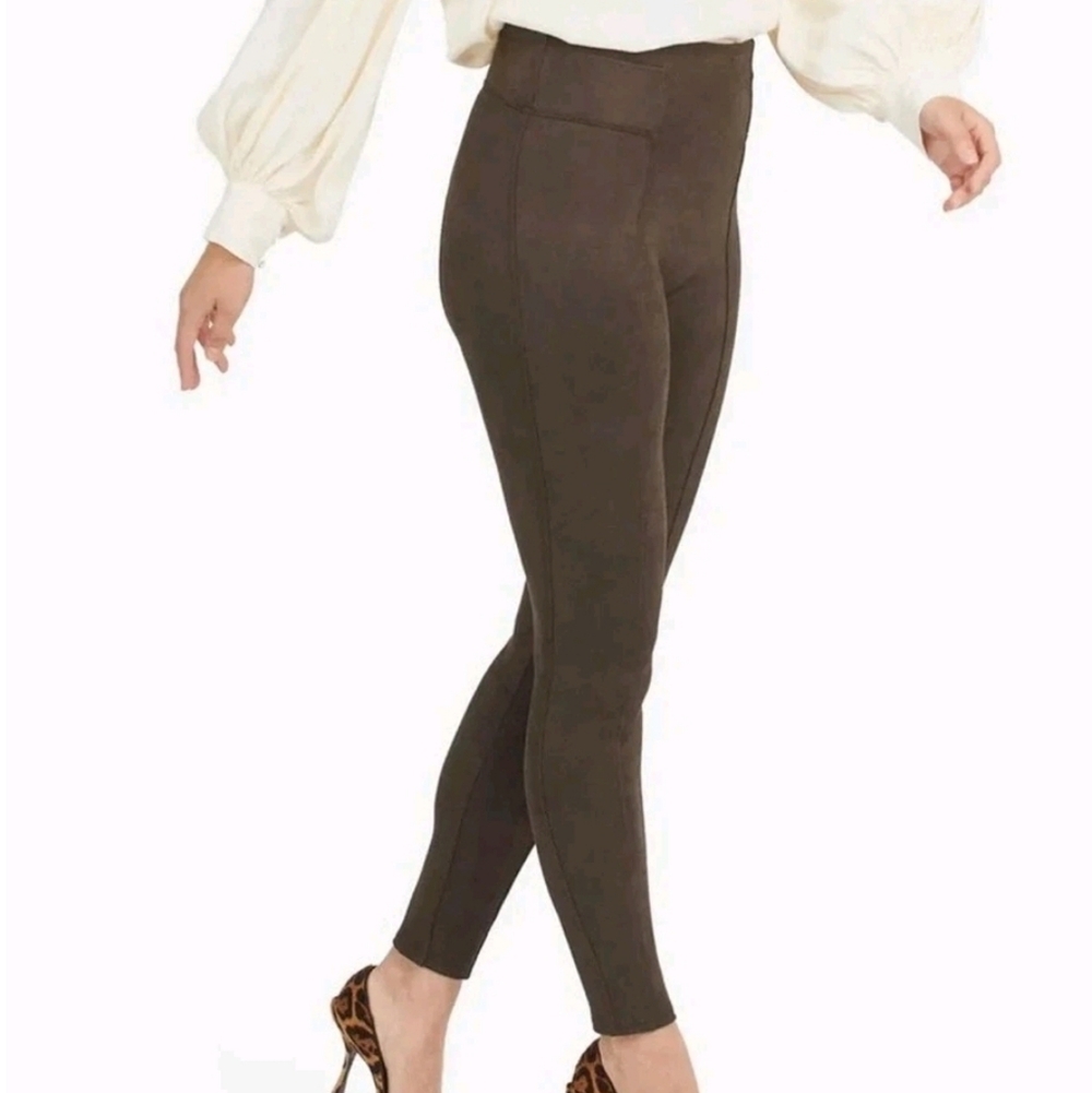 Spanx Faux Suede Leggings Womens Size Small High Waisted Chocolate Brown